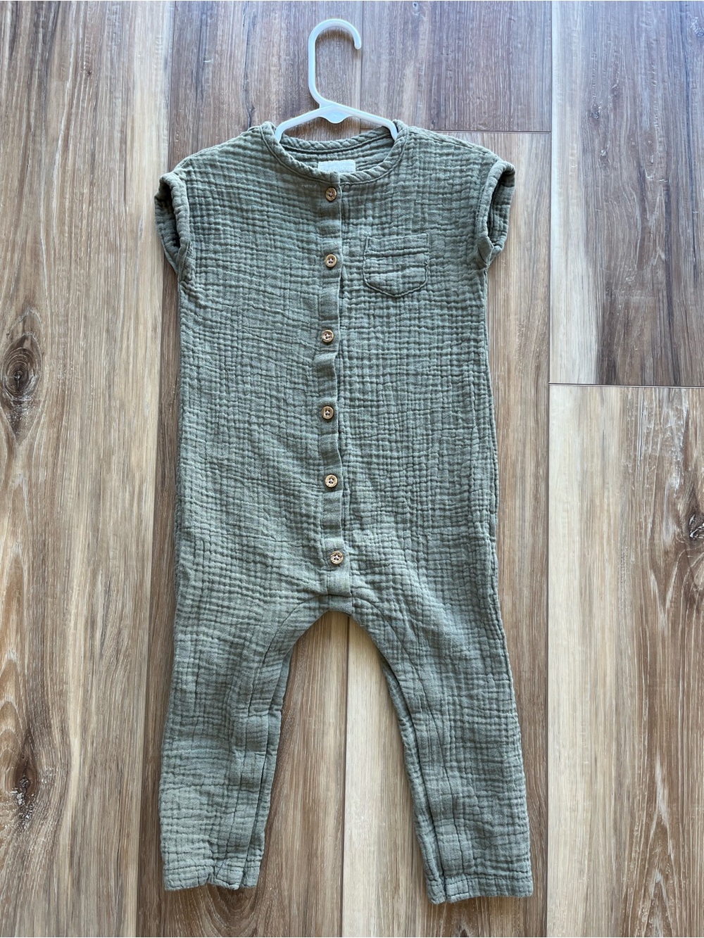 Little Planet 🌎 Toddler Olive Green Button-Front One-Piece Romper, 24 Months